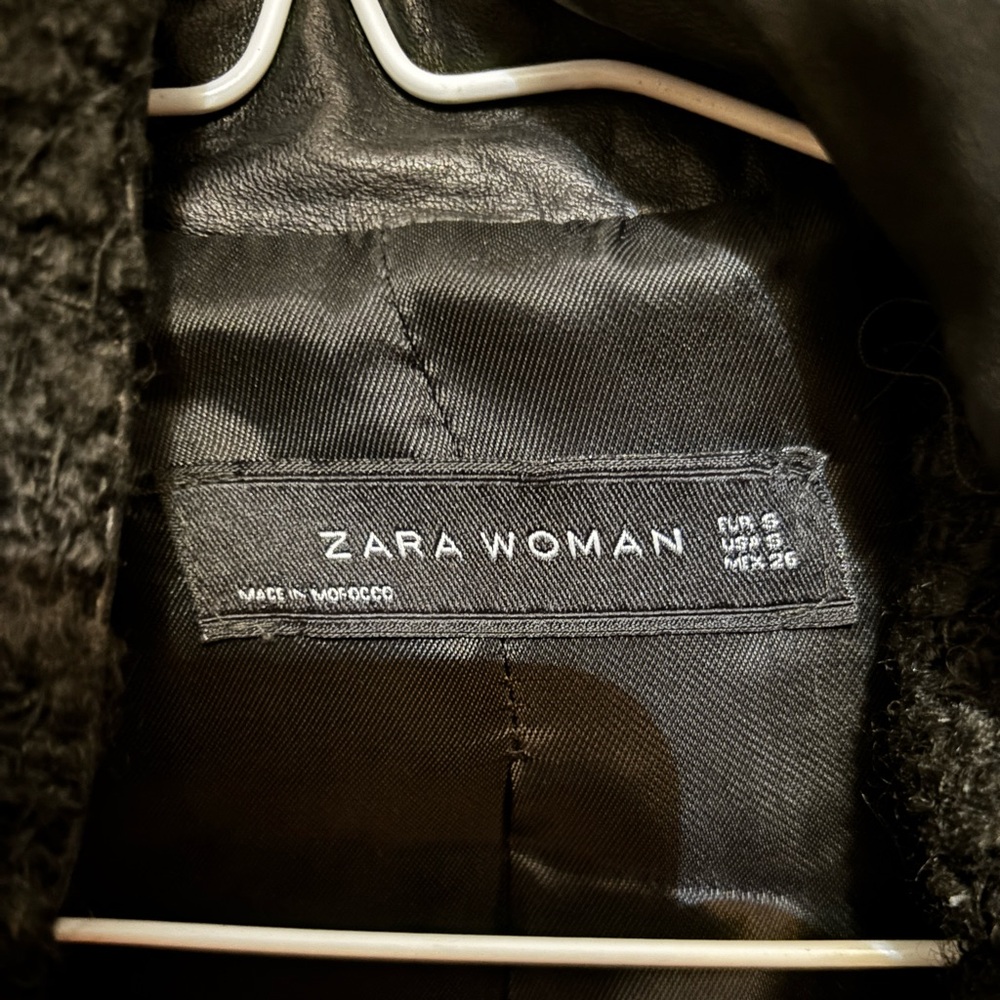 Zara black wool coat w/ faux leather sleeves size S